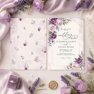 Elegant Modern Lavender Purple Floral Wedding Invitation