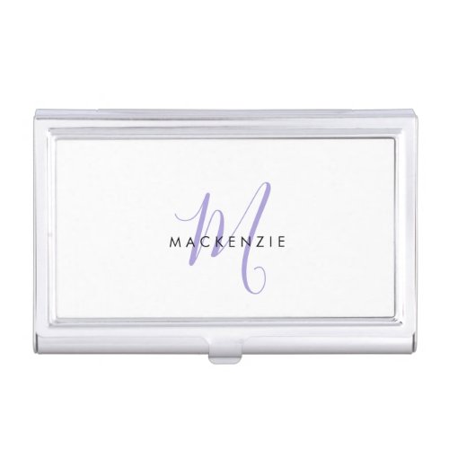 Elegant Modern Lavender Script Monogram Business Card Case