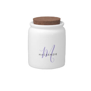 Elegant Modern Lavender Script Monogram Candy Jar