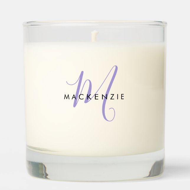 Elegant Modern Lavender Script Monogram Scented Candle (Front)
