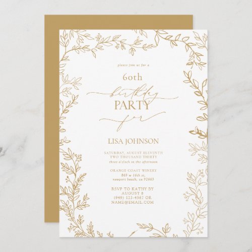 Elegant Modern Leaf Gold 60th Birthday Invitation