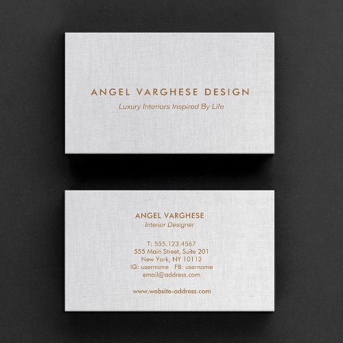 Elegant  Modern Light Grey Linen Professional Business Card