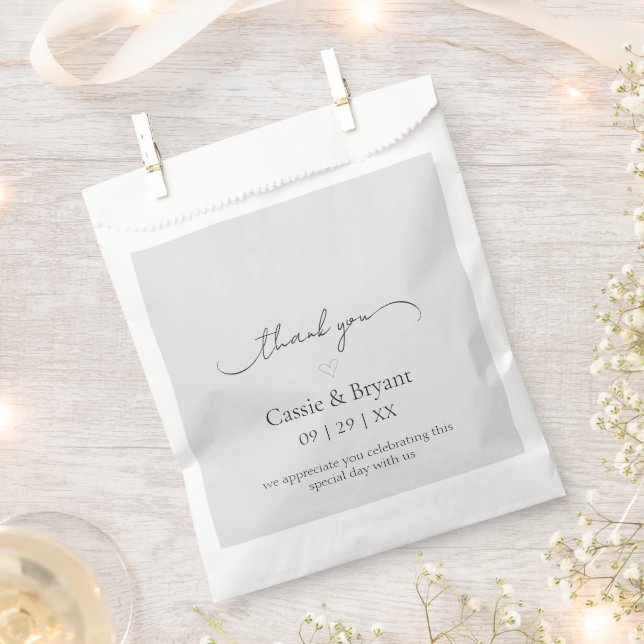 Elegant Modern Light Grey Thank You Wedding Favor Bag (Clipped)