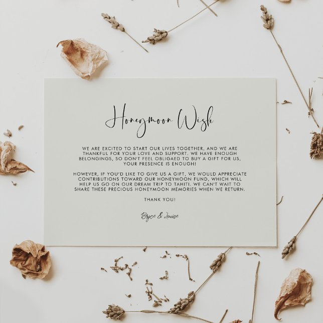 Elegant & modern Light sage green Honeymoon wish Enclosure Card (Creator Uploaded)
