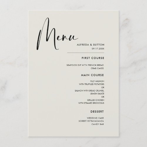 Elegant  modern Light Sage green wedding Menu