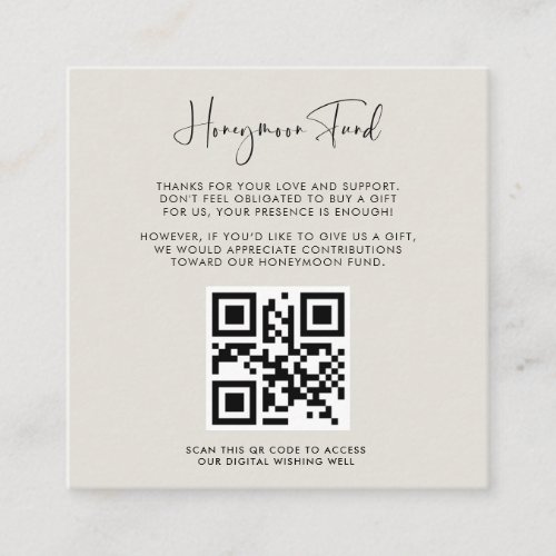 Elegant  modern Light Sage Honeymoon fund QR code Enclosure Card