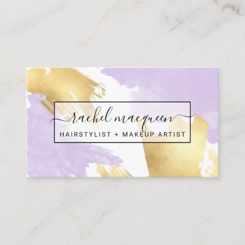 Elegant Modern Lilac Purple Gold Brushstroke Business Card