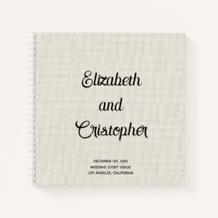 Elegant Modern Linen Script Wedding Guest Book
