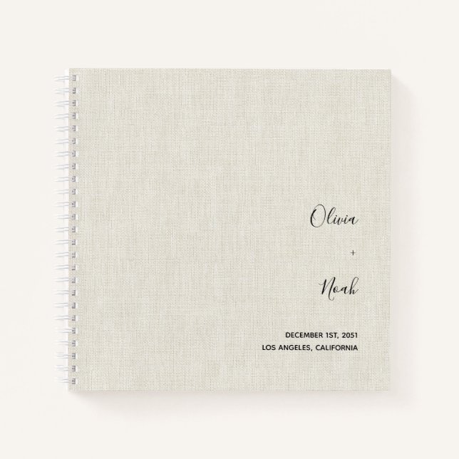 Elegant Modern Linen Wedding Guest Book (Front)