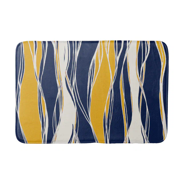 Elegant, modern, lines, in navy blue and yellow bath mat Zazzle
