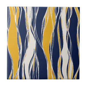 Elegant, modern, lines, in navy blue and yellow ceramic tile