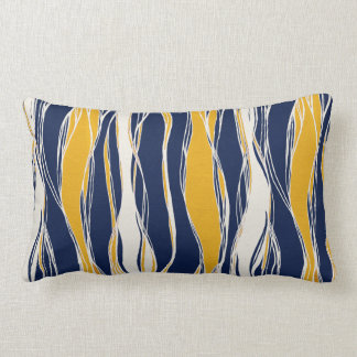 Elegant, modern, lines, in navy blue and yellow lumbar pillow