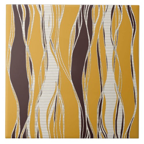 Elegant modern lines ochre brown white ceramic tile