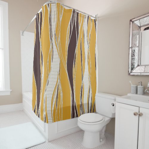 Elegant modern lines ochre brown white shower curtain