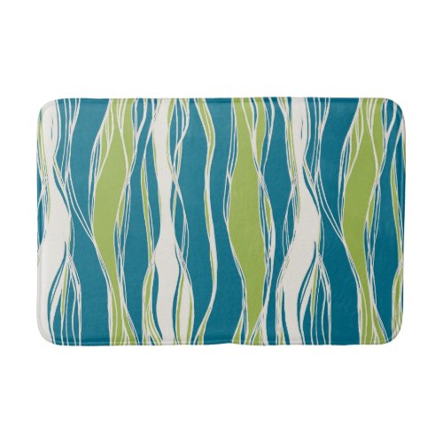 Elegant modern lines pastel teal green white bath mat