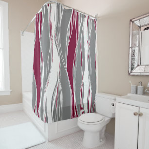 Elegant, modern, lines, waves, grey, burgundy shower curtain