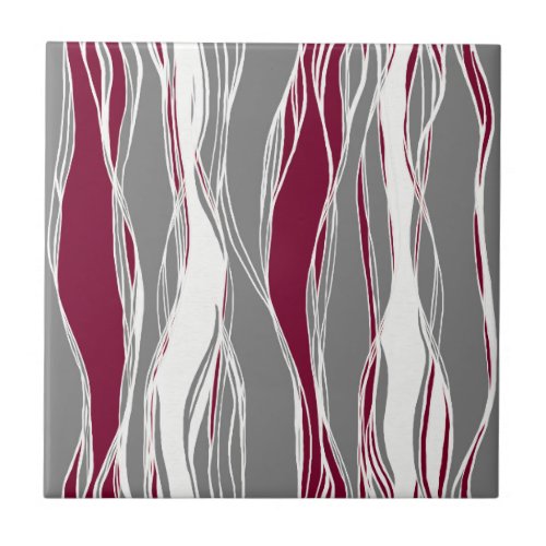 Elegant modern lines waves light grey burgudy ceramic tile