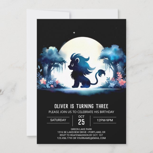 Elegant Modern Lion Birthday Invitation (Front)