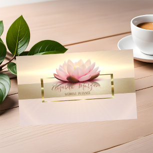 Elegant Modern Lotus Shiny Gold Frame Business Card