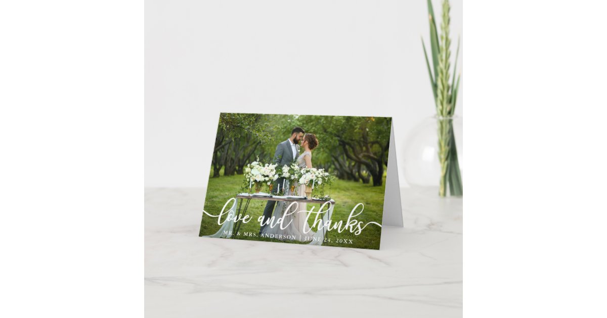 Elegant Modern Love and Thanks | Wedding Fold Thank You Card | Zazzle