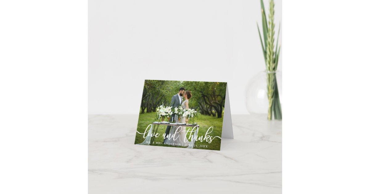 Elegant Modern Love and Thanks | Wedding Note Thank You Card | Zazzle
