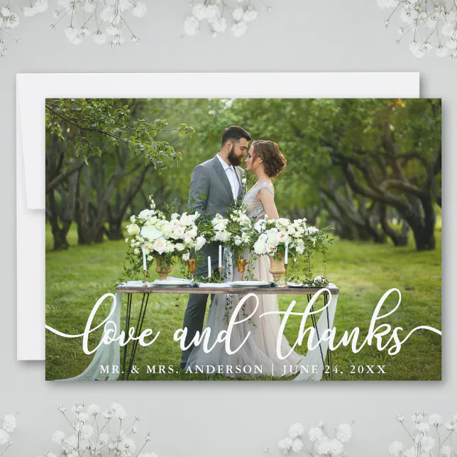 Elegant Modern Love and Thanks | Wedding Photo Thank You Card | Zazzle