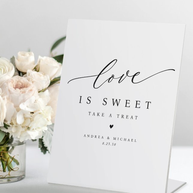Elegant Modern Love is Sweet Wedding Desserts Sign (Love is Sweet Wedding Table Sign - Elegant, Modern & Simple Black and White Chic)