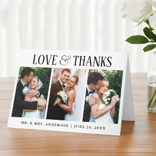 Elegant Modern Love Thanks Wedding 3 Photo Fold Letterpress Thank You Card