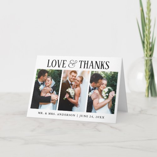 Elegant Modern Love Thanks Wedding 3 Photo Fold Thank You Card