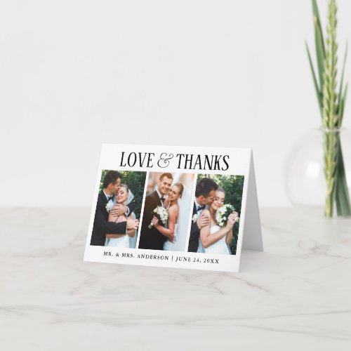 Elegant Modern Love Thanks Wedding 3 Photo Note Thank You Card