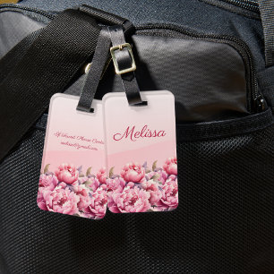 Elegant Modern Lovelyn Pink Peony Floral Luggage Tag