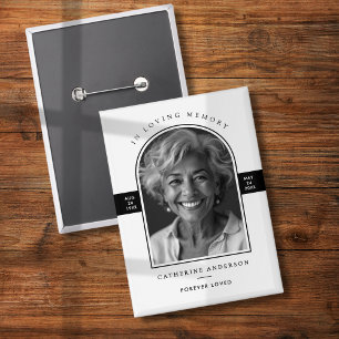 Elegant Modern Loving Memory Arch Photo Memorial Button