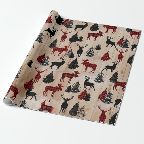 Elegant modern lumberjack moose plaid pattern wrapping paper
