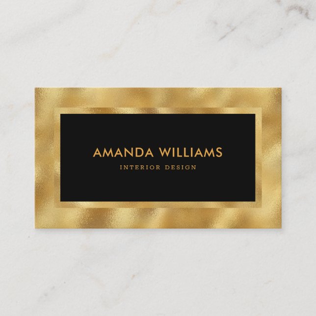 Elegant Modern Luxury Black and Faux Gold Foil Business Card (Front)