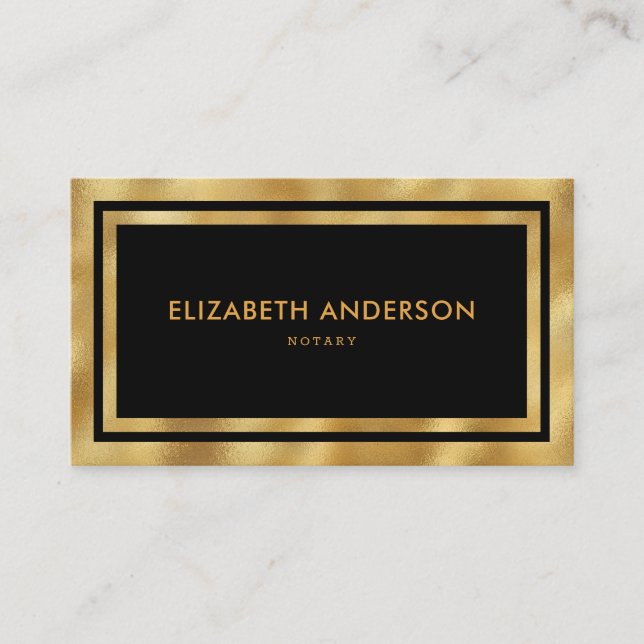 Elegant Modern Luxury Black and Gold Notary Business Card (Front)