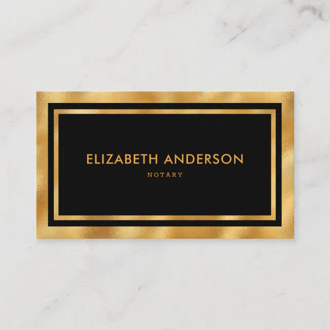 Elegant Modern Luxury Black and Gold Notary Business Card | Zazzle