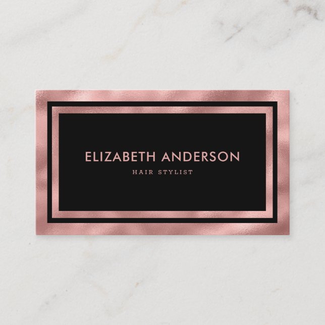Elegant Modern Luxury Black and Rose Gold Business Card (Front)