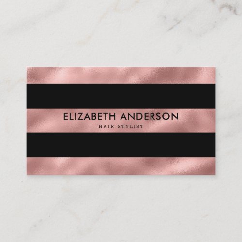 Elegant Modern Luxury Black and Rose Gold Striped Business Card