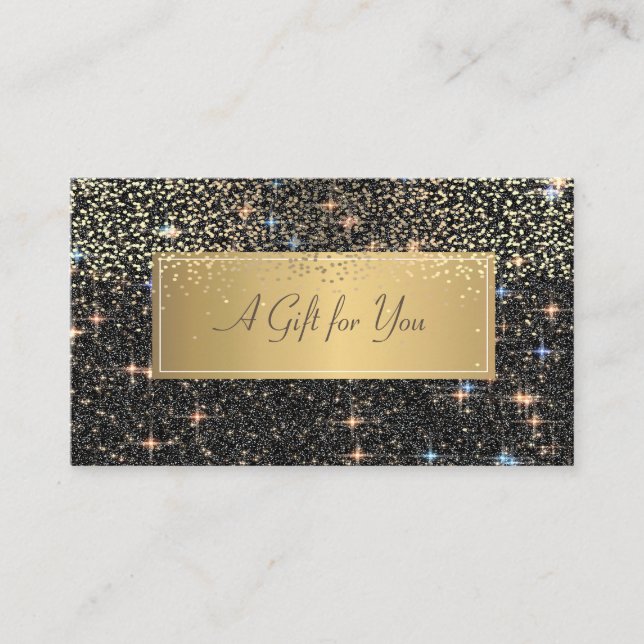 Elegant Modern Luxury Black Glitter, Confetti Discount Card (Front)