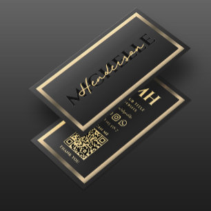Elegant Modern Luxury Black Gold Frame Monogram Business Card