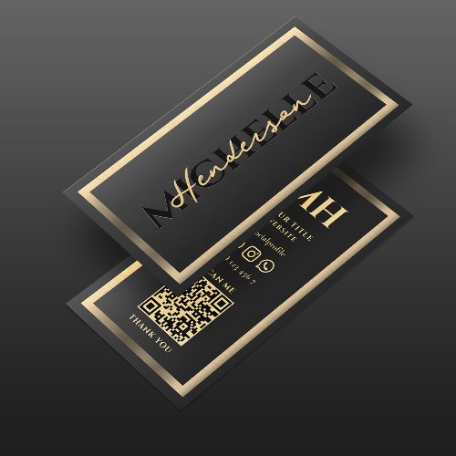 Elegant Modern Luxury Black Gold Frame Monogram Business Card