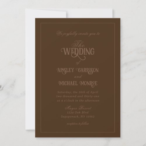 Elegant Modern Luxury Chocolate Brown Wedding Invitation
