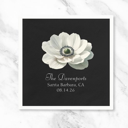 Elegant Modern Luxury Floral Wedding Black  White Napkins
