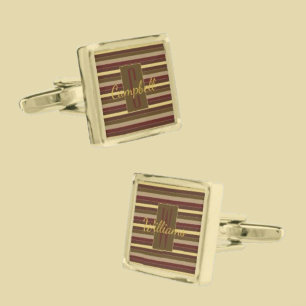 ELEGANT MODERN LUXURY GOLD BROWN STRIPES MONOGRAM CUFFLINKS