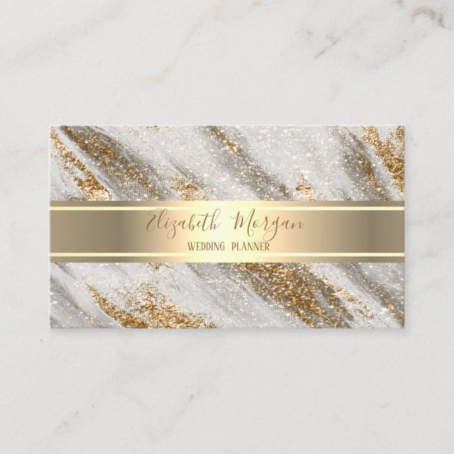 Elegant Modern Luxury Gold Glitter ,Gold Stripe  Business Card (Front)