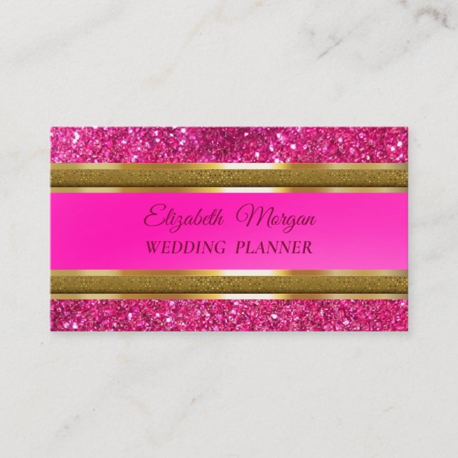 Elegant Modern Luxury Gold Glitter ,Pink Stripe   Business Card (Front)