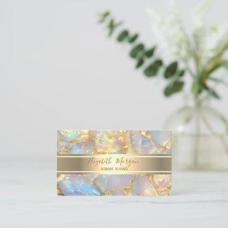 Elegant Modern Luxury Gold Stripe Opal Stone Business Card