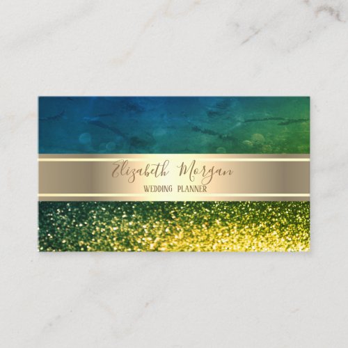 Elegant Modern Luxury Green Bokeh Gold Stripe Business Card