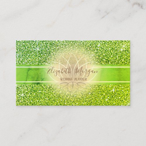 Elegant Modern Luxury Green Glitter StripeLotus Business Card