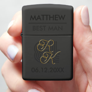 Elegant Modern Luxury Grey & Gold Name Monogram Zippo Lighter